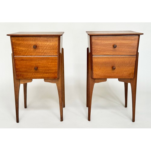 304 - BEDSIDE TABLES, a pair, figured walnut, each with two drawers, 37cm D x 38cm W x 68cm H. (2)