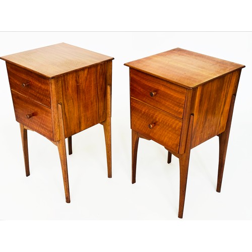 304 - BEDSIDE TABLES, a pair, figured walnut, each with two drawers, 37cm D x 38cm W x 68cm H. (2)