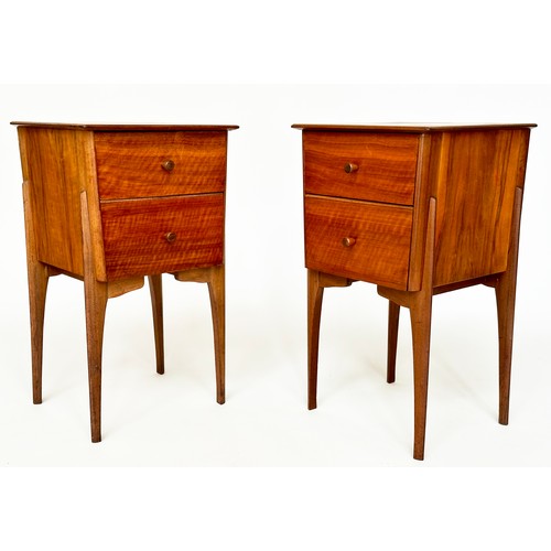 304 - BEDSIDE TABLES, a pair, figured walnut, each with two drawers, 37cm D x 38cm W x 68cm H. (2)