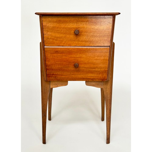 304 - BEDSIDE TABLES, a pair, figured walnut, each with two drawers, 37cm D x 38cm W x 68cm H. (2)