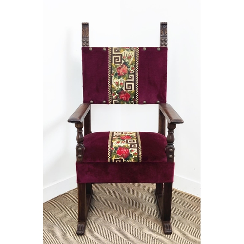 124 - THRONE CHAIR, late 19th/early 20th century Spanish walnut in needlework and purple velvet, 138cm H x... 