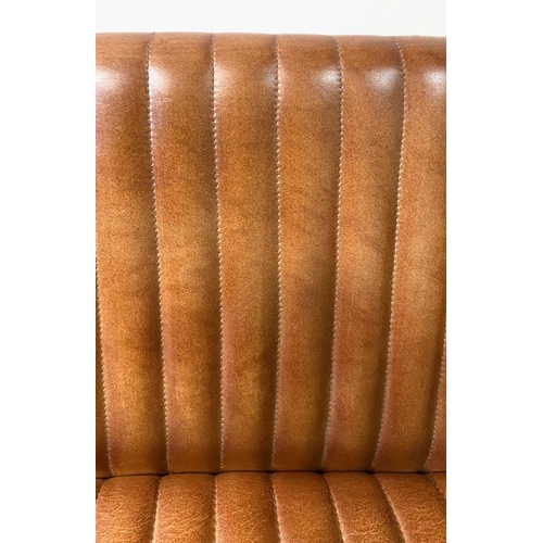 408 - SOFA, vintage style, tan leather upholstery on tubular frame, 76cm H x 90cm W x 34cm D.