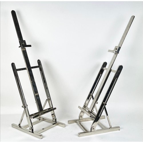 10A - EASELS, a pair, contemporary chrome, 105cm H. (2)