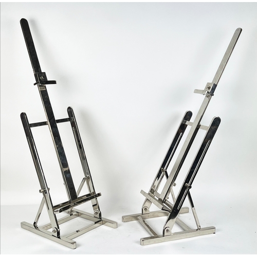 10A - EASELS, a pair, contemporary chrome, 105cm H. (2)