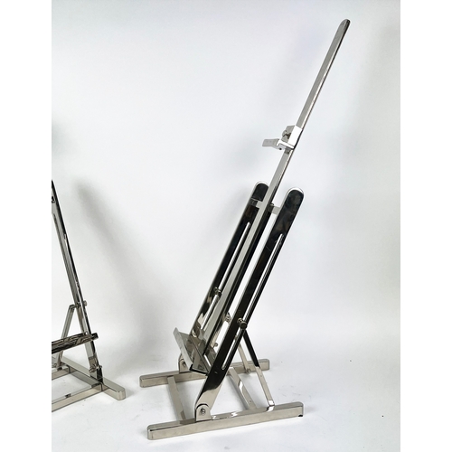 10A - EASELS, a pair, contemporary chrome, 105cm H. (2)