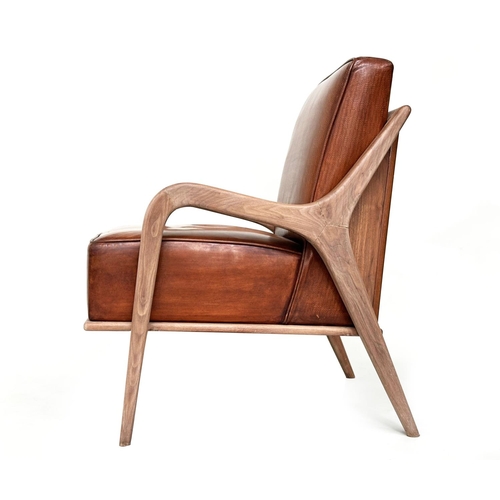 509 - ARMCHAIRS, a pair, Scandinavian style, with hand finished tan embossed leather upholstered, 63cm W. ... 