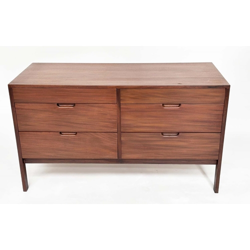 494 - LOW CHEST BY RICHARD HORNBY, for Fyne Lady of Banbury, mid 20th century afromosia with six drawers, ... 