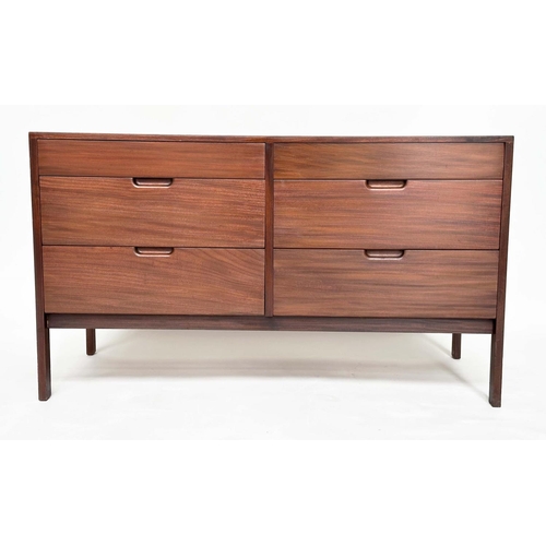 494 - LOW CHEST BY RICHARD HORNBY, for Fyne Lady of Banbury, mid 20th century afromosia with six drawers, ... 