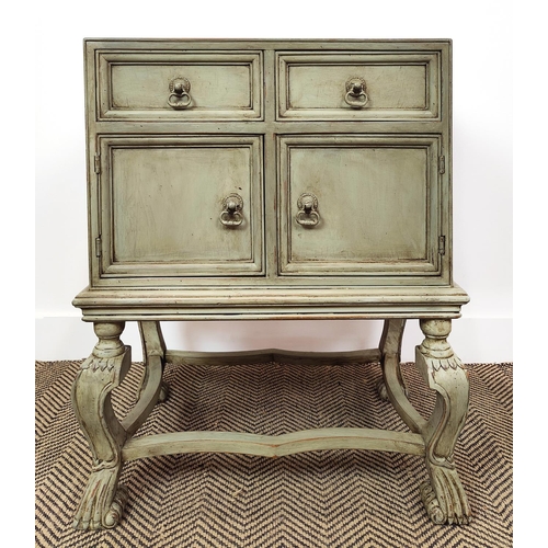 507 - CHEST, Georgian style grey painted of four drawers, 76cm H x 65cm W x 34cm D, a canterbury with thre... 