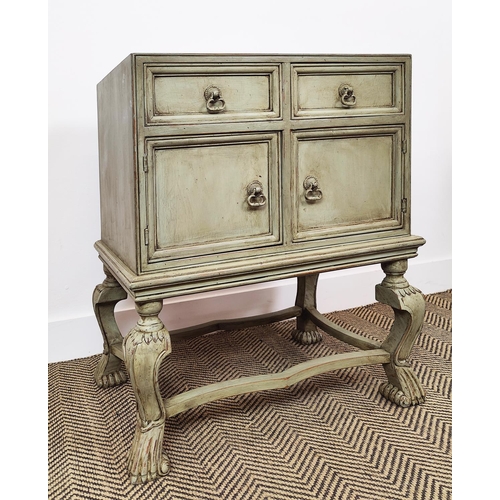 507 - CHEST, Georgian style grey painted of four drawers, 76cm H x 65cm W x 34cm D, a canterbury with thre... 