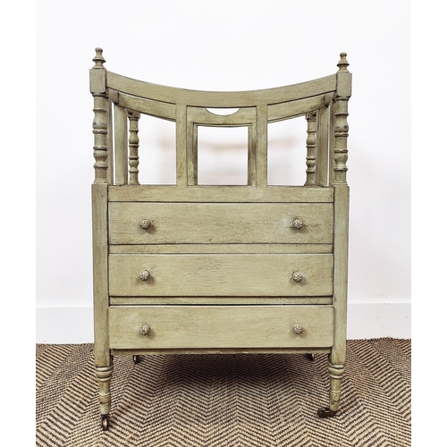 507 - CHEST, Georgian style grey painted of four drawers, 76cm H x 65cm W x 34cm D, a canterbury with thre... 