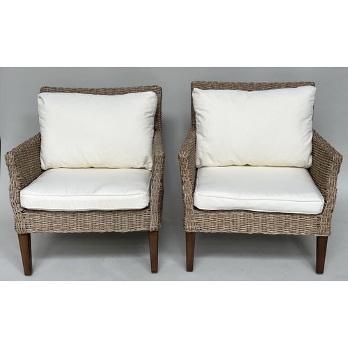 482 - OKA EDSLAN CHAIRS, a pair, with cushions, 78cm W. (2)