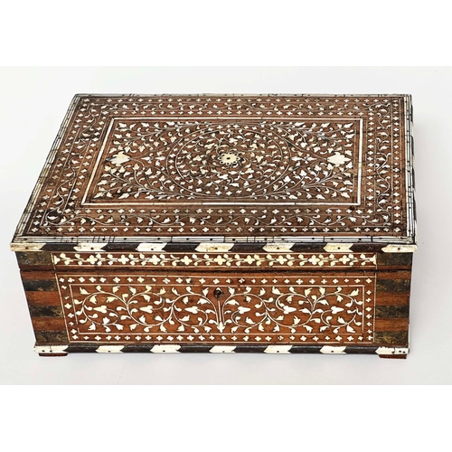 472 - INDO PORTUGUESE TRAVELLING BOX, late 19th century North Indian, probably Hoshiarpur bone and ebony i... 