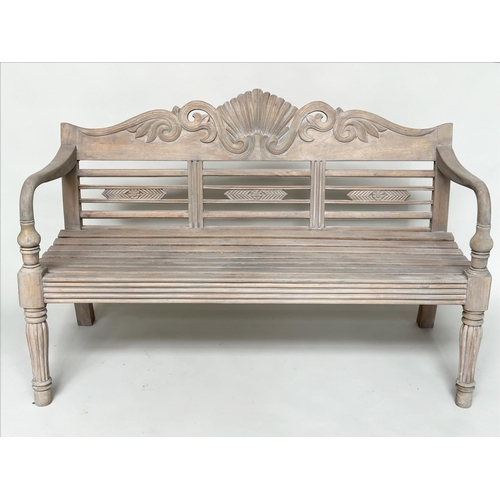 493 - GARDEN BENCH, vintage colonial style faded teak, 133cm W.