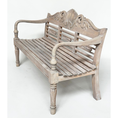 493 - GARDEN BENCH, vintage colonial style faded teak, 133cm W.