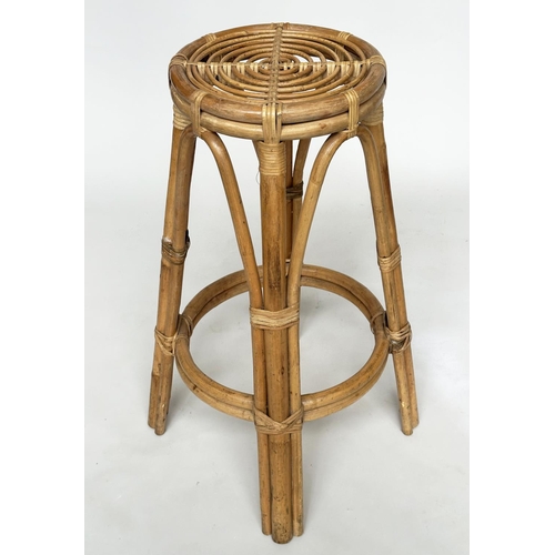 461 - BAMBOO BAR STOOLS, a pair, Italian 1960's rattan bamboo and cane bound, 73cm H. (2)