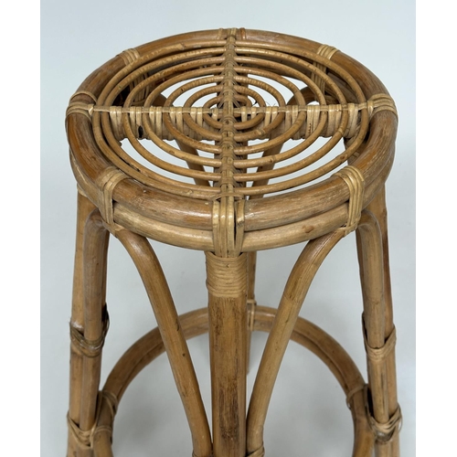 461 - BAMBOO BAR STOOLS, a pair, Italian 1960's rattan bamboo and cane bound, 73cm H. (2)