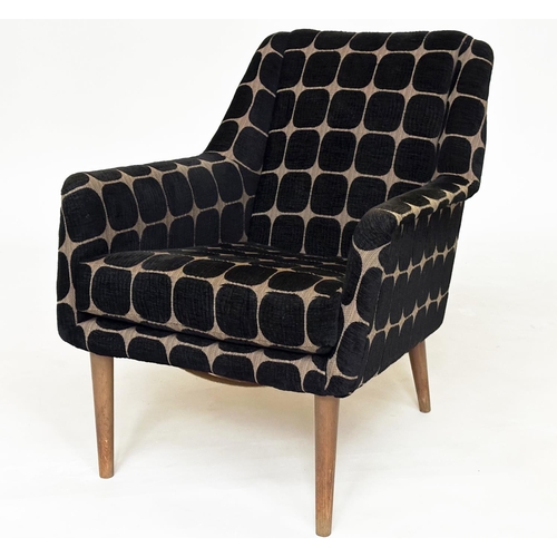 463 - ARMCHAIR, mid century Danish style, with cross hatch two tone upholstery, 70cm W.