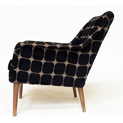 463 - ARMCHAIR, mid century Danish style, with cross hatch two tone upholstery, 70cm W.