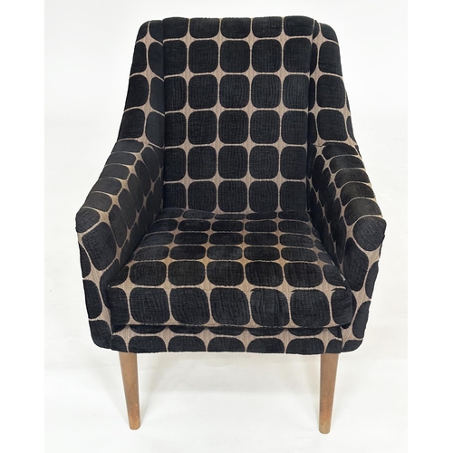 463 - ARMCHAIR, mid century Danish style, with cross hatch two tone upholstery, 70cm W.