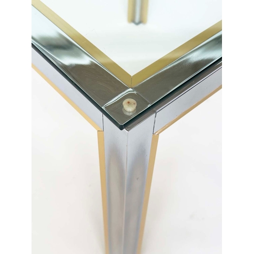 457 - SIDE TABLES, a pair, 1970s Italian style, gilt and chrome rectangular with glass tops, 60cm x 60cm x... 