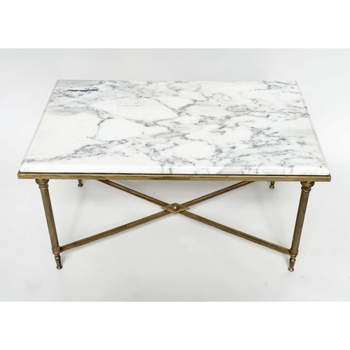 447 - LOW TABLE, Regency style rectangular grey striated Carrara marble on gilt metal reeded X stretchered... 