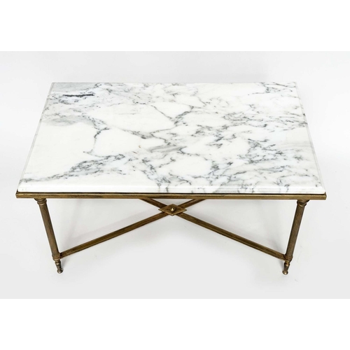 447 - LOW TABLE, Regency style rectangular grey striated Carrara marble on gilt metal reeded X stretchered... 