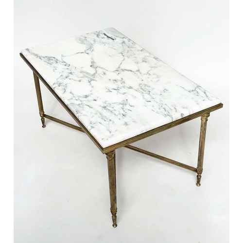 447 - LOW TABLE, Regency style rectangular grey striated Carrara marble on gilt metal reeded X stretchered... 