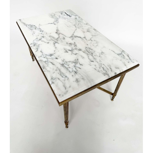 447 - LOW TABLE, Regency style rectangular grey striated Carrara marble on gilt metal reeded X stretchered... 