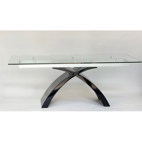 421 - TONIN CASA TOKYO TABLE, rectangular glass on arched black and silver metal support, 100cm D x 200cm ... 