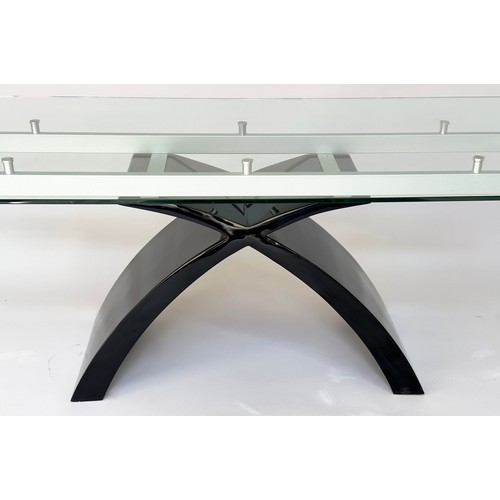 421 - TONIN CASA TOKYO TABLE, rectangular glass on arched black and silver metal support, 100cm D x 200cm ... 