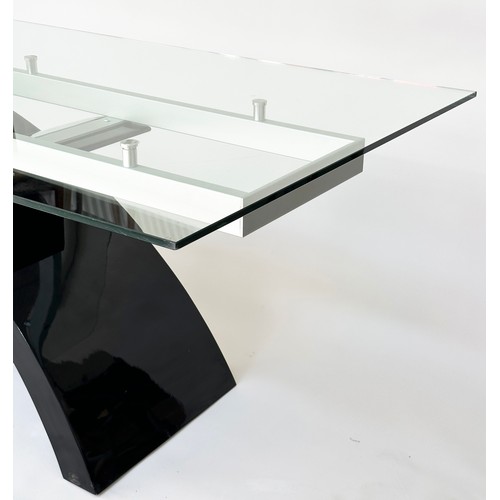 421 - TONIN CASA TOKYO TABLE, rectangular glass on arched black and silver metal support, 100cm D x 200cm ... 