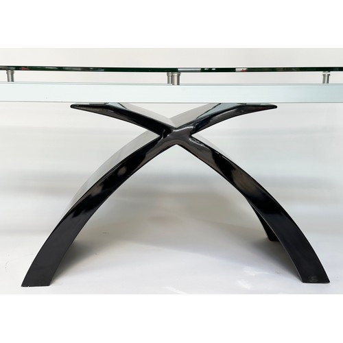 421 - TONIN CASA TOKYO TABLE, rectangular glass on arched black and silver metal support, 100cm D x 200cm ... 