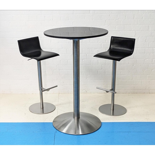 499 - LAPALMA THIN STOOLS, a pair, by Karri Monni, in black saddle leather, 95cm H x 37cm W x 40cm D, toge... 