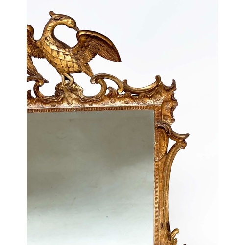 126 - WALL MIRROR, 18th century carved giltwood, rectangular with eagle crest and 'C' scroll detail, 96cm ... 