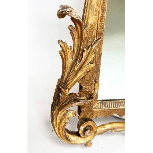 126 - WALL MIRROR, 18th century carved giltwood, rectangular with eagle crest and 'C' scroll detail, 96cm ... 