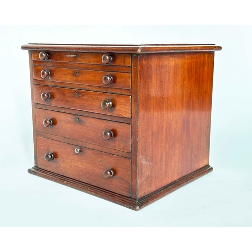 127 - CLOCKMAKERS CABINET, 19th century mahogany with six graduated drawers, (retaining a selection of clo... 