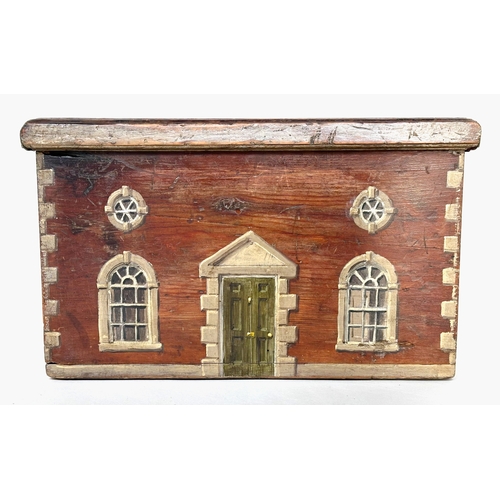 128 - COUNTRY HOUSE LODGE BOX, 19th century pine painted as a Georgian Country House lodge, with rising li... 