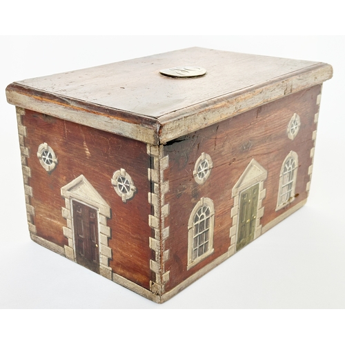 128 - COUNTRY HOUSE LODGE BOX, 19th century pine painted as a Georgian Country House lodge, with rising li... 