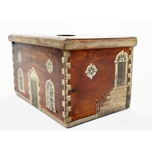 128 - COUNTRY HOUSE LODGE BOX, 19th century pine painted as a Georgian Country House lodge, with rising li... 