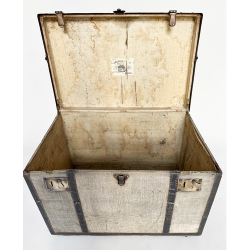 131 - TRAVELLING TRUNK BY J BURTON AND BRO LONDON, early 20th century canvas lined and metal bound with ri... 