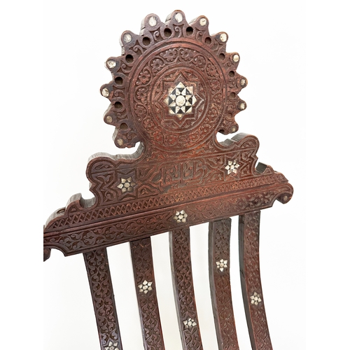 135 - MOORISH CHAIRS, two Syrian folding 'X' frame with bone, ebony and mother of pearl inlay, together wi... 