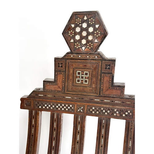 135 - MOORISH CHAIRS, two Syrian folding 'X' frame with bone, ebony and mother of pearl inlay, together wi... 