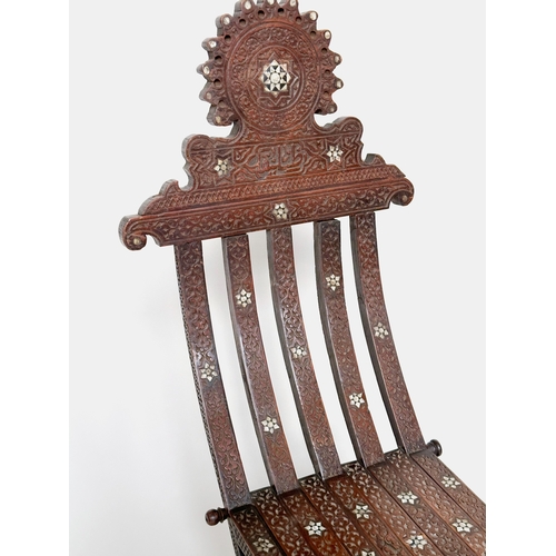 135 - MOORISH CHAIRS, two Syrian folding 'X' frame with bone, ebony and mother of pearl inlay, together wi... 