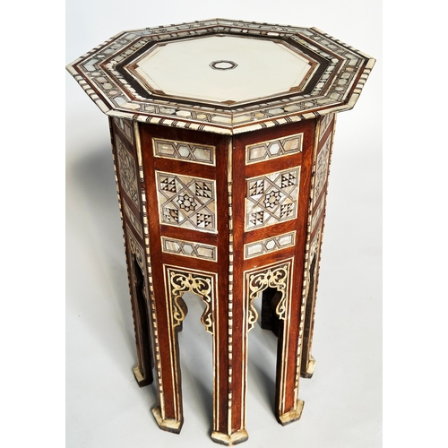 137 - SYRIAN TABLE, early 20th century octagonal bone, mother of pearl and ebony inset, 47cm W x 67cm H.