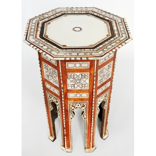 137 - SYRIAN TABLE, early 20th century octagonal bone, mother of pearl and ebony inset, 47cm W x 67cm H.