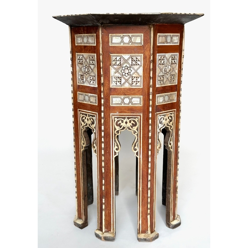 137 - SYRIAN TABLE, early 20th century octagonal bone, mother of pearl and ebony inset, 47cm W x 67cm H.