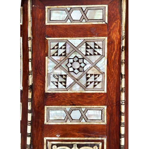 137 - SYRIAN TABLE, early 20th century octagonal bone, mother of pearl and ebony inset, 47cm W x 67cm H.