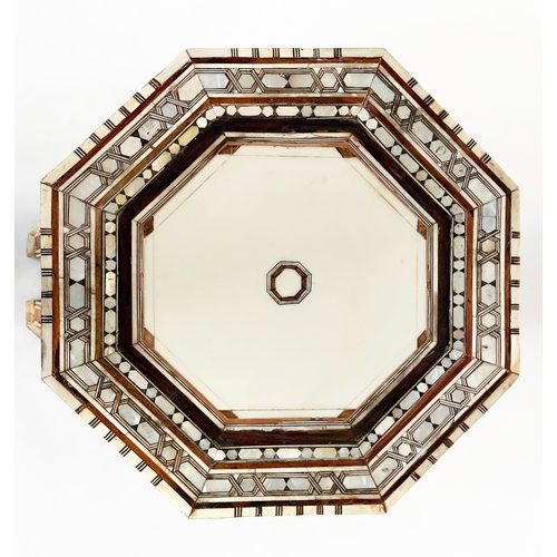 137 - SYRIAN TABLE, early 20th century octagonal bone, mother of pearl and ebony inset, 47cm W x 67cm H.