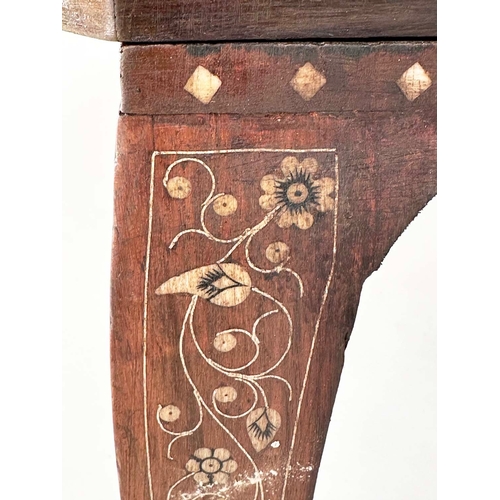 142 - ELEPHANT LOW TABLE, carved Indian hardwood and bone and specimen wood inlaid, 101cm W x 50cm D x 46c... 